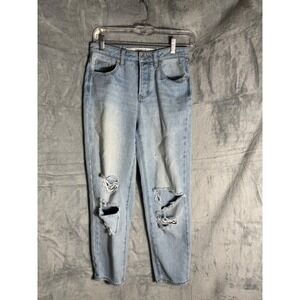 Melville Light Wash Distressed Mom Jeans High Waisted Button Fly Size 26 Blue